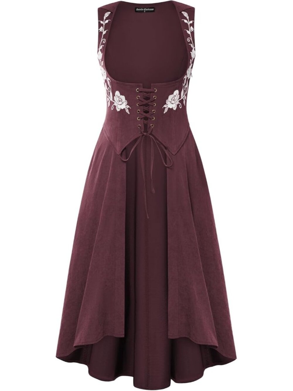 Women's Burgundy Renaissance Under Bust Pirate Hood Medieval Costume Dress